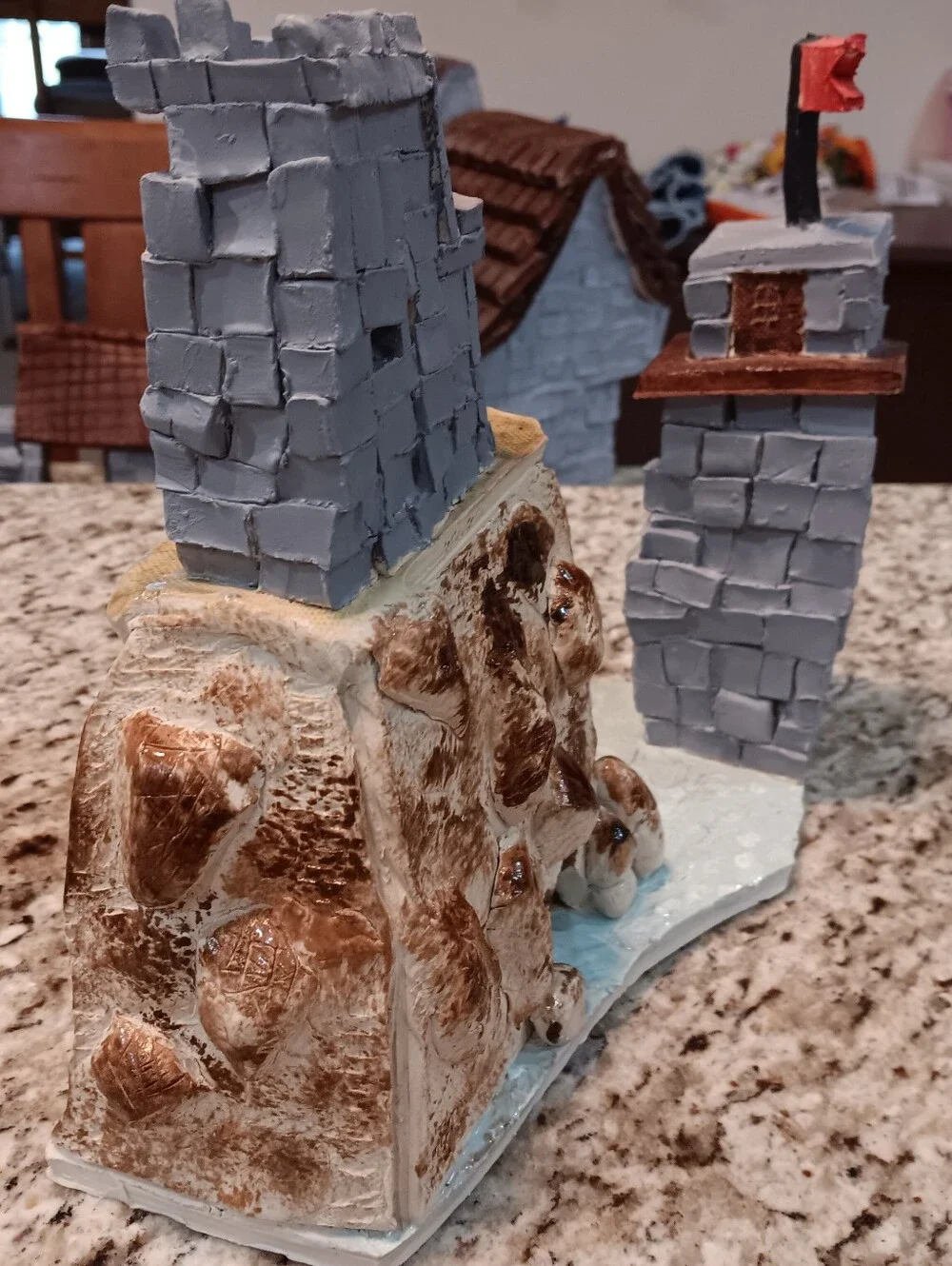 Ceramic Castle On Mountain In Ocean With Adjacent Tower - Picture 2 of 4